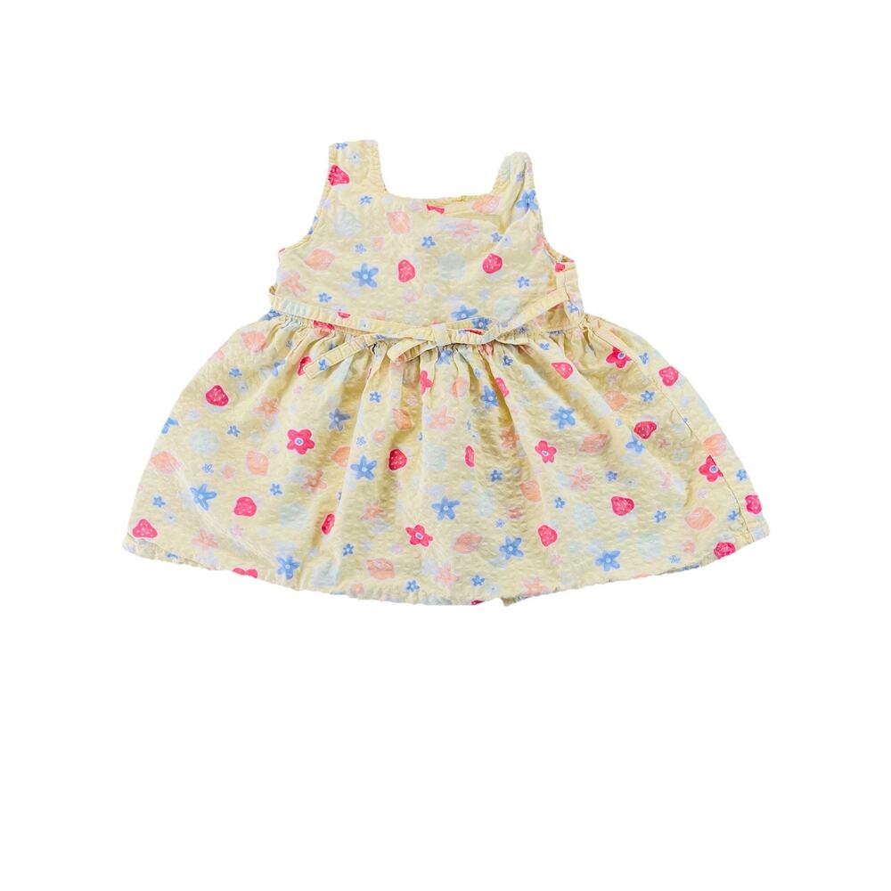 Vintage Baby B'gosh Dress 24M 90s Strawberry Floral Seersucker Cotton Tide Tag